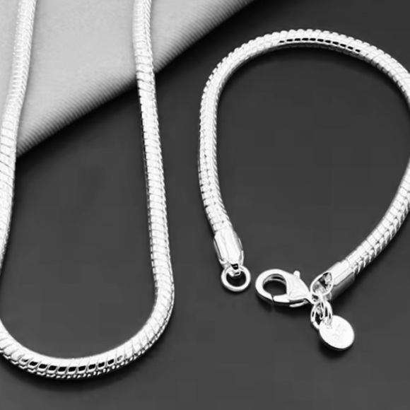 Jewelry - 925 sterling silver plarted 5MM thick snake chain necklace 20” and bracelet 7”